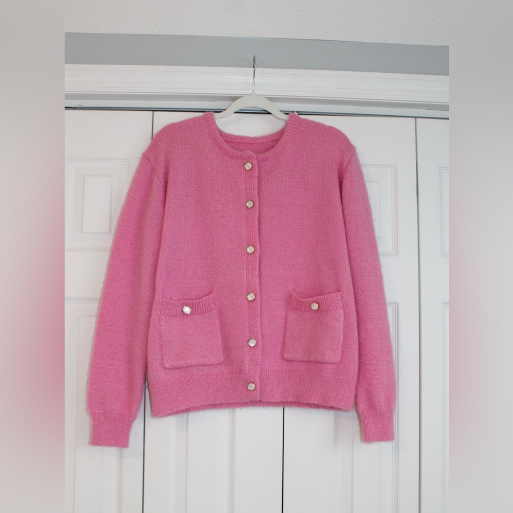 Pink Button Down Cardigan, Large - image 1